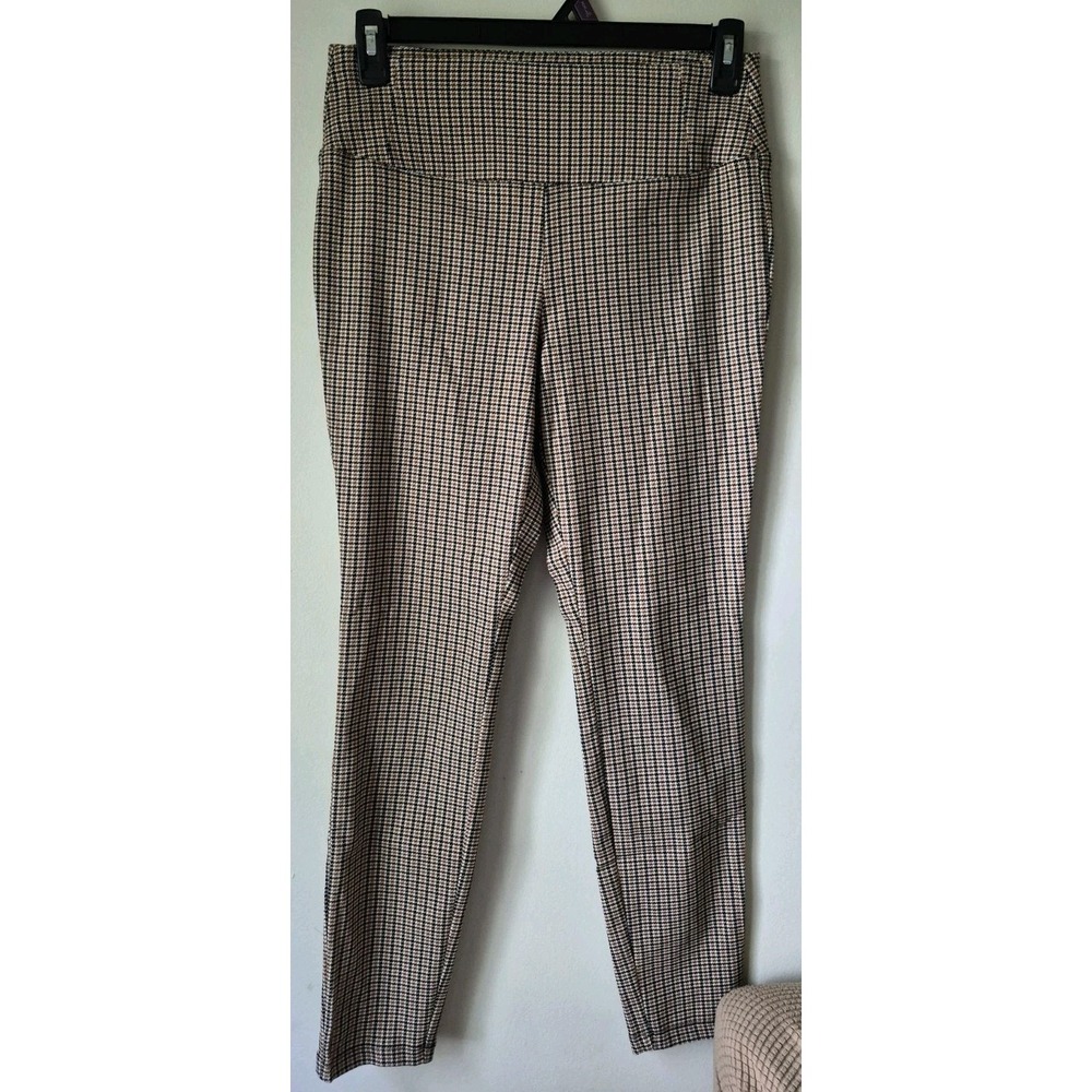 Worthington High Rise Pull On Skinny Pants Black/Brown Houndstooth Print Size 6
